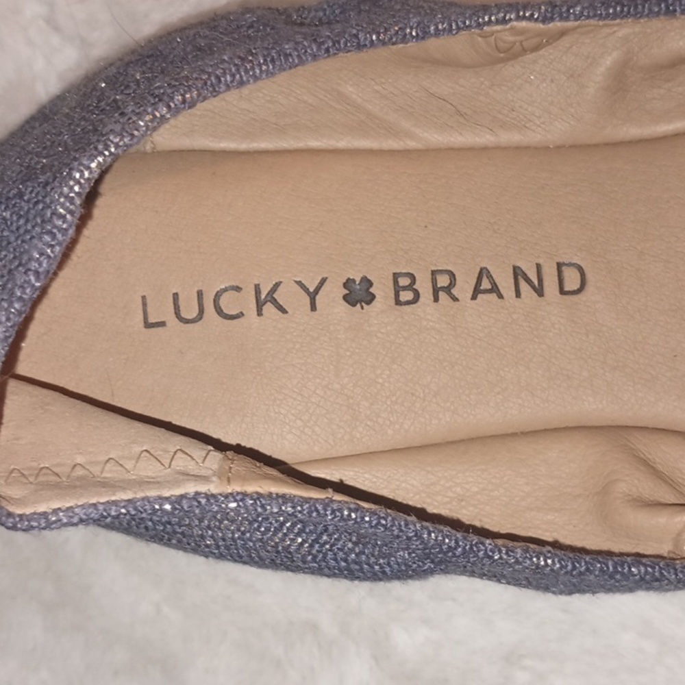 Lucky Brand blue canvas with shimmer gold  ballet flats 10M/40 - Picture 2 of 7